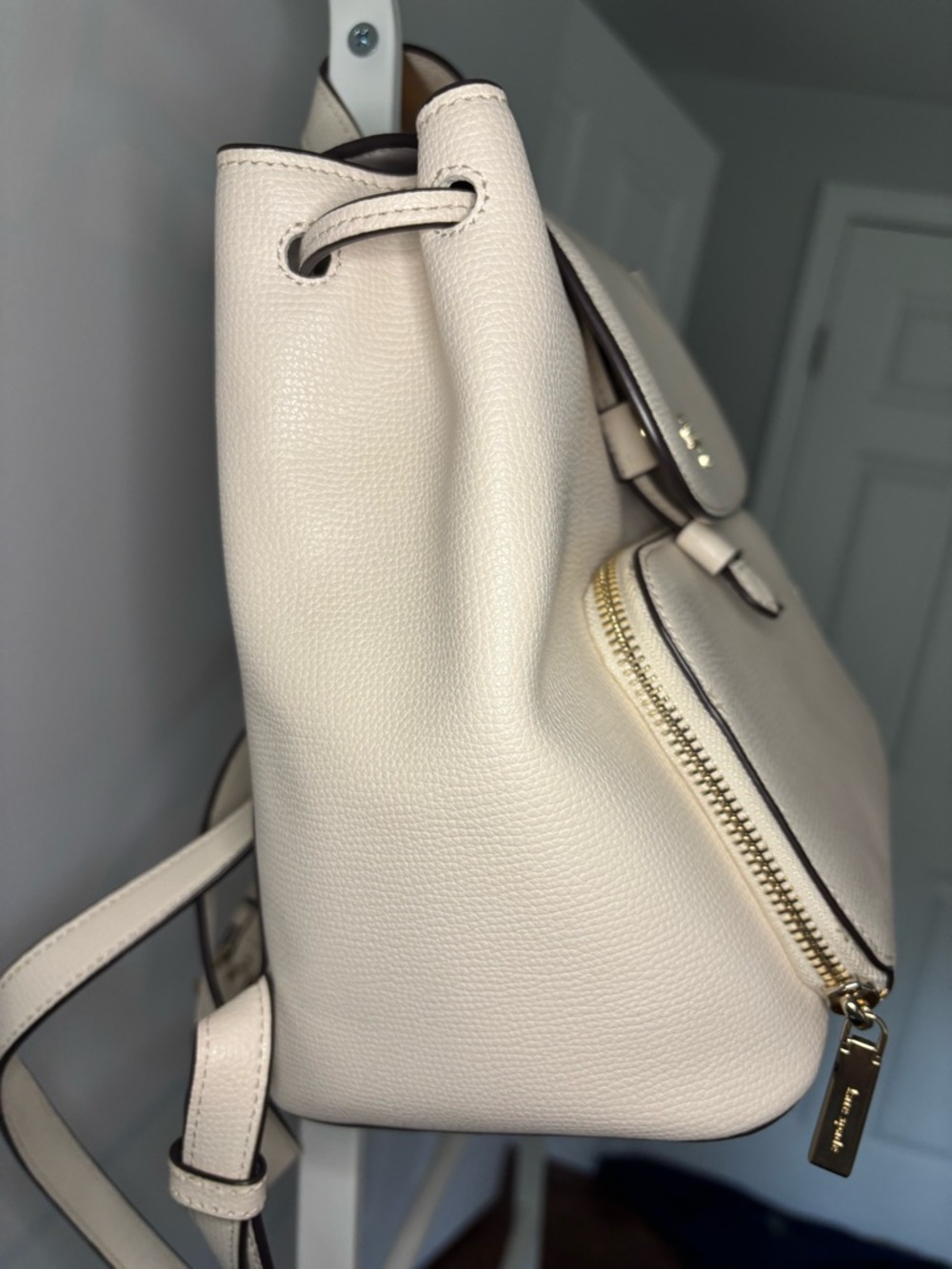 kate spade Cream Pebbled Leather Backpack with Front Pocket - Picture 5 of 16